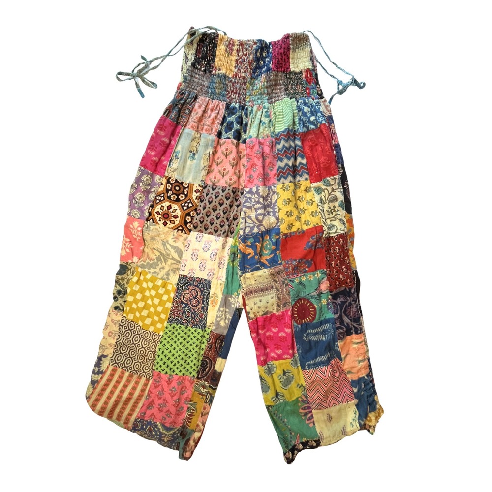 Vintage Y2K Gypsy Rose Patchwork Jumpsuit One Size Festival Hippie Wide Leg